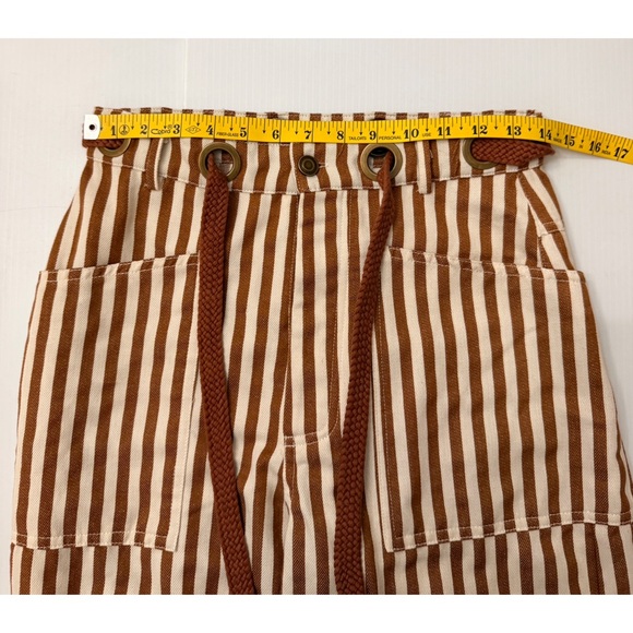 NEW URBAN DAIZY Railroad The Striped Patch Pocket Utility Pants in Brown - S - Picture 5 of 8
